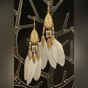 Elegant Gold and White Feather Earrings